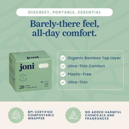 Protectores Diarios Joni de Bambú Orgánico – Sin Fragancia | 20 Unidades
