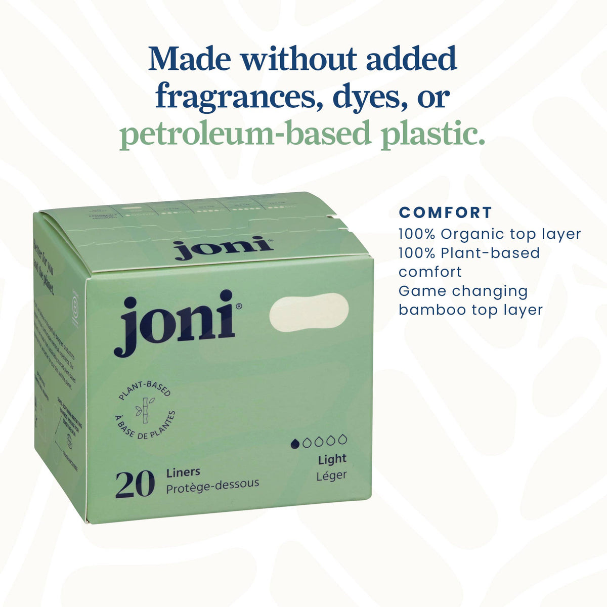 Protectores Diarios Joni de Bambú Orgánico – Sin Fragancia | 20 Unidades
