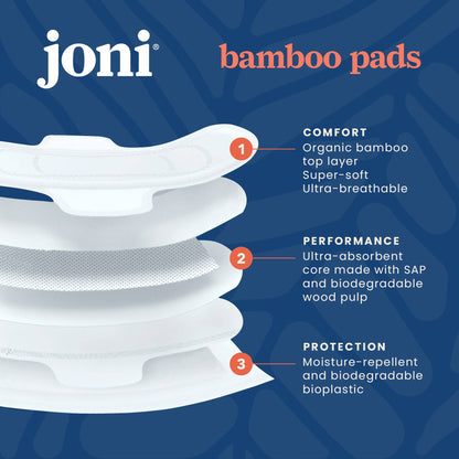 Toallas Sanitarias Nocturnas Joni de Bambú Orgánico – Flujo Abundante | 8 Unidades
