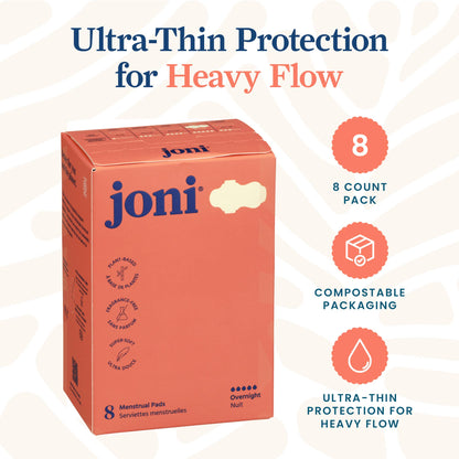 Toallas Sanitarias Nocturnas Joni de Bambú Orgánico – Flujo Abundante | 8 Unidades
