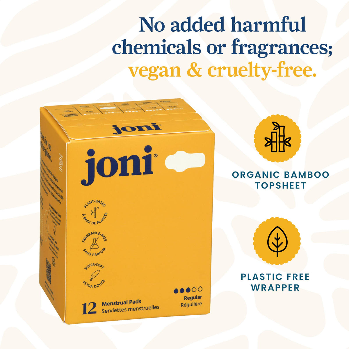Toallas Sanitarias Joni de Bambú Orgánico – Flujo Regular | 12 Unidades