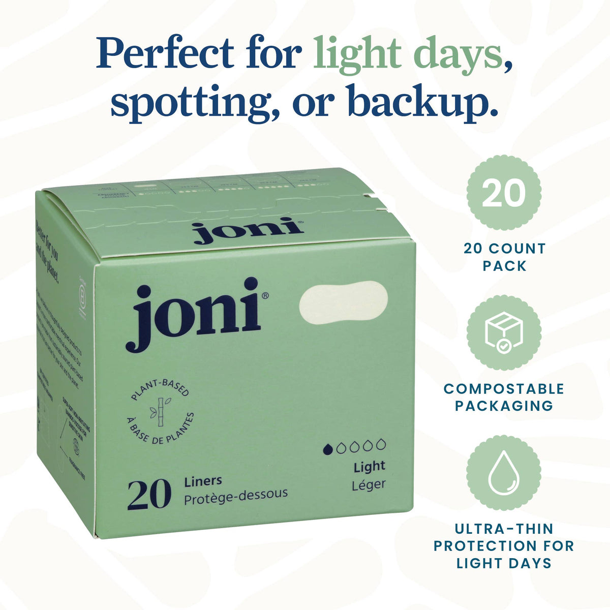 Protectores Diarios Joni de Bambú Orgánico – Sin Fragancia | 20 Unidades