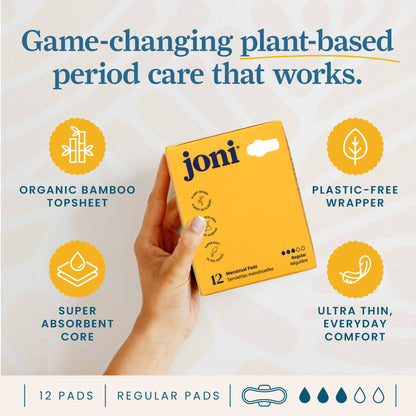 Toallas Sanitarias Joni de Bambú Orgánico – Flujo Regular | 12 Unidades